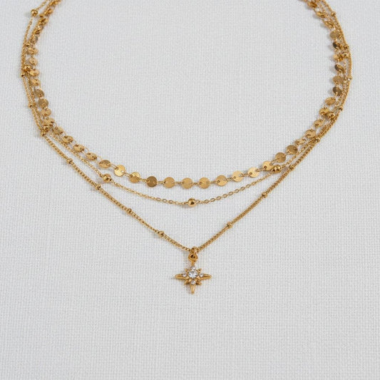 Layered Stainless Steel Star Pendant Necklace