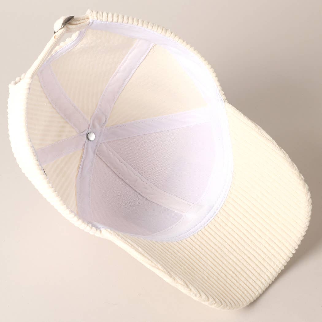 Howdy Darlin' Embroidery Patch Corduroy Cap: OFF WHITE / ONE SIZE