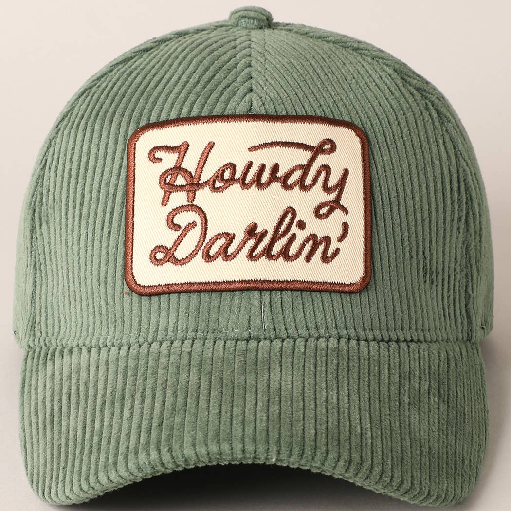 Howdy Darlin' Embroidery Patch Corduroy Cap: Black / ONE SIZE