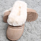 Faux Fur Suede Mule Slippers with Embroidered Trim