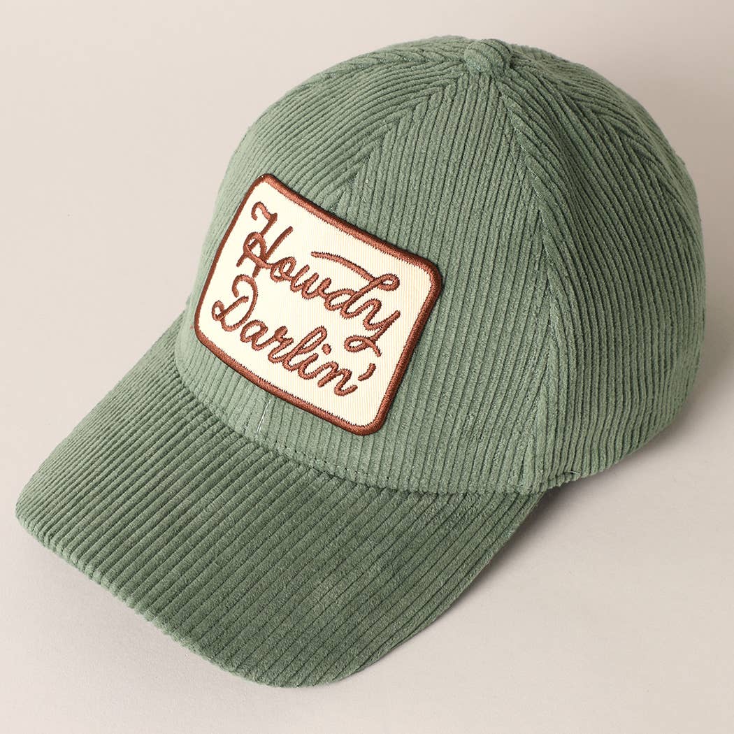 Howdy Darlin' Embroidery Patch Corduroy Cap: Black / ONE SIZE