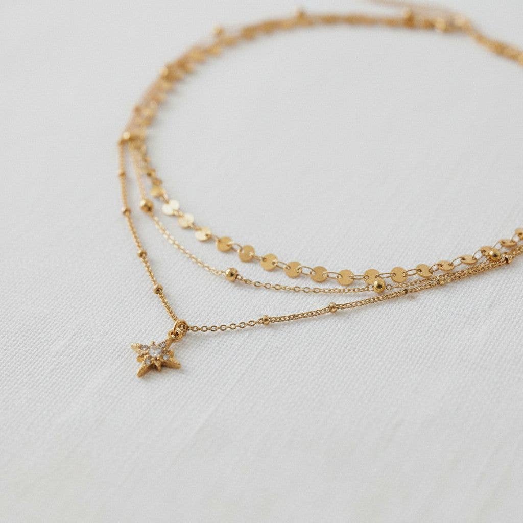 Layered Stainless Steel Star Pendant Necklace