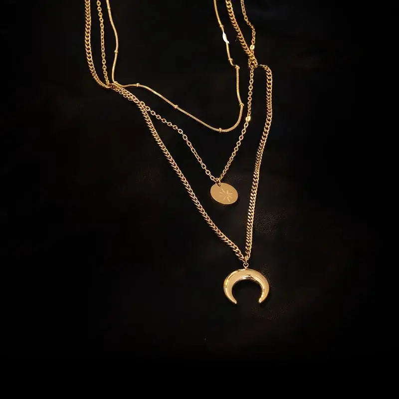 Moon Three Layer 18K Layer Necklace