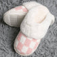 Checkered Faux Fur Cuff Mule Luxury Soft Slipper