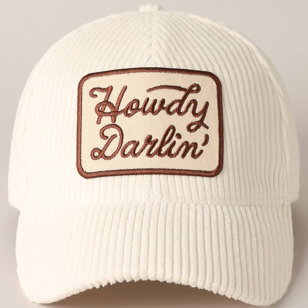Howdy Darlin' Embroidery Patch Corduroy Cap: Black / ONE SIZE