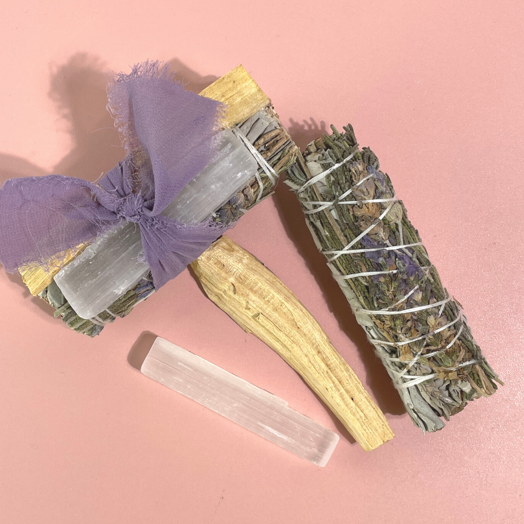 Lavender + White Sage Protection Bundle with Selenite + Palo