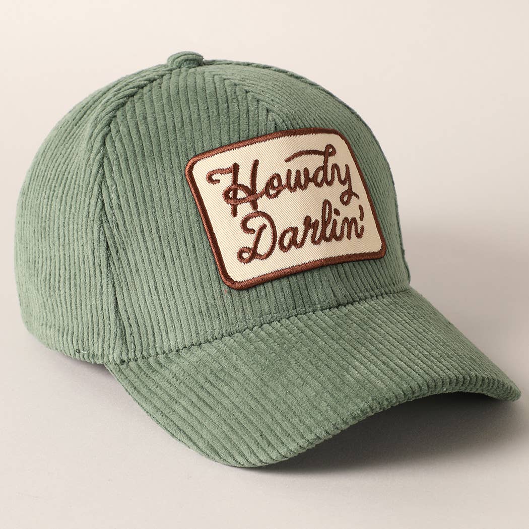 Howdy Darlin' Embroidery Patch Corduroy Cap: OFF WHITE / ONE SIZE