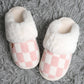 Checkered Faux Fur Cuff Mule Luxury Soft Slipper