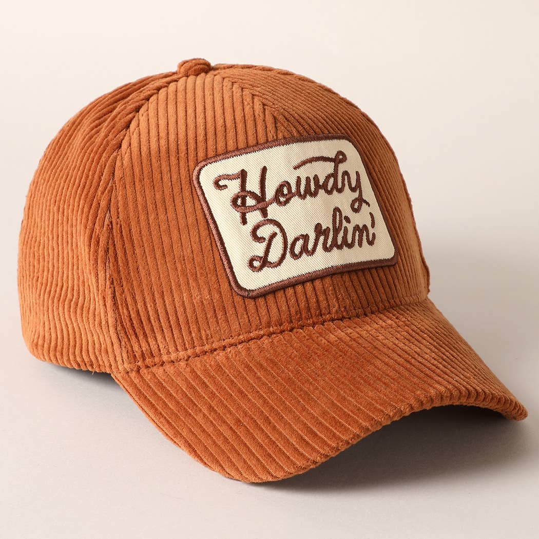Howdy Darlin' Embroidery Patch Corduroy Cap: OFF WHITE / ONE SIZE