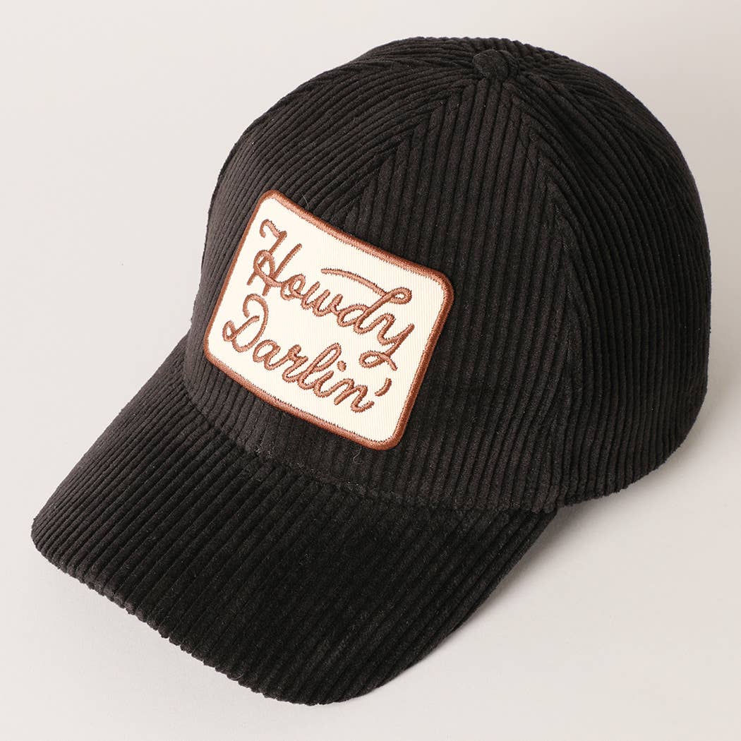 Howdy Darlin' Embroidery Patch Corduroy Cap: OFF WHITE / ONE SIZE