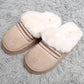 Faux Fur Suede Mule Slippers with Embroidered Trim