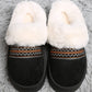 Faux Fur Suede Mule Slippers with Embroidered Trim