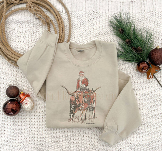 Santa Riding Longhorn Sweatshirt or Tee: L / Sweatshirt