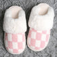 Checkered Faux Fur Cuff Mule Luxury Soft Slipper