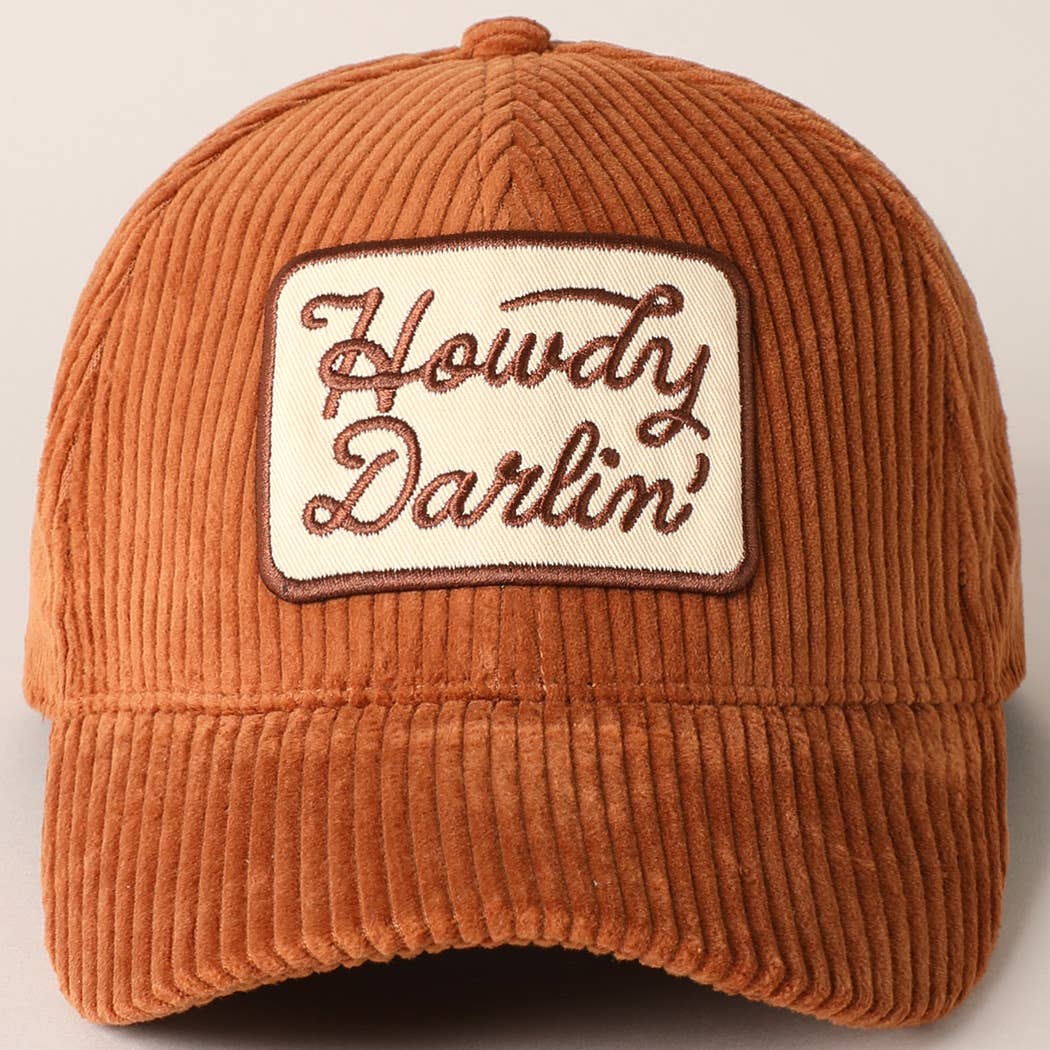 Howdy Darlin' Embroidery Patch Corduroy Cap: Black / ONE SIZE