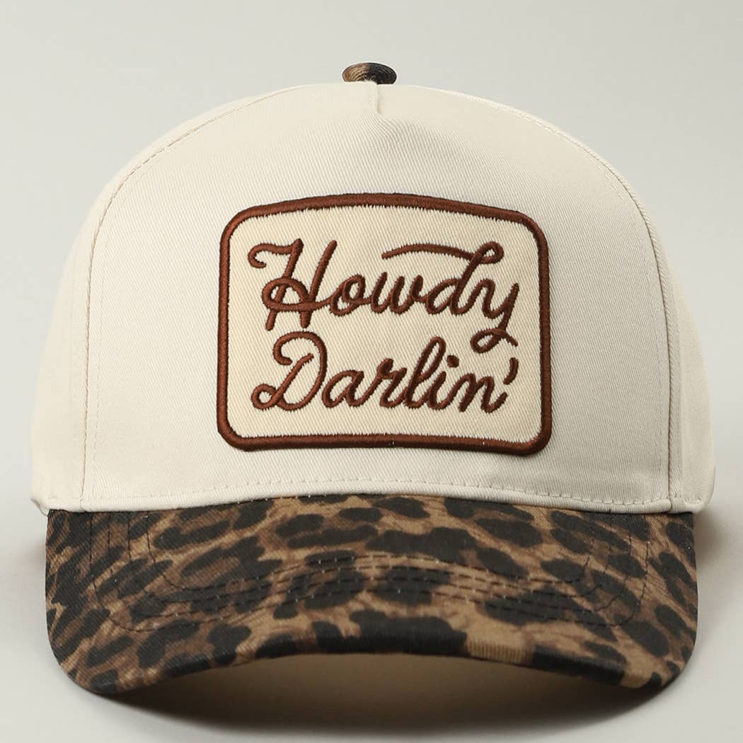 Howdy Darlin' Embroidered Leopard Brim Trucker Hat: BLACK / ONE SIZE