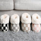 Checkered Faux Fur Cuff Mule Luxury Soft Slipper