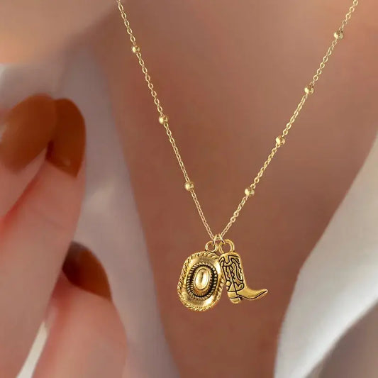 Western Apparel Gold Plated Necklace Jewelry Boot and Cowboy