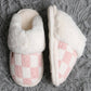 Checkered Faux Fur Cuff Mule Luxury Soft Slipper