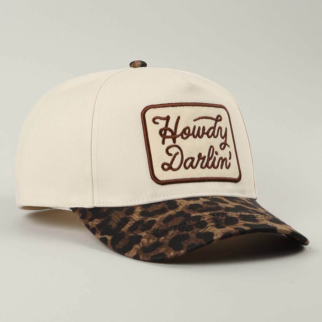 Howdy Darlin' Embroidered Leopard Brim Trucker Hat: BLACK / ONE SIZE