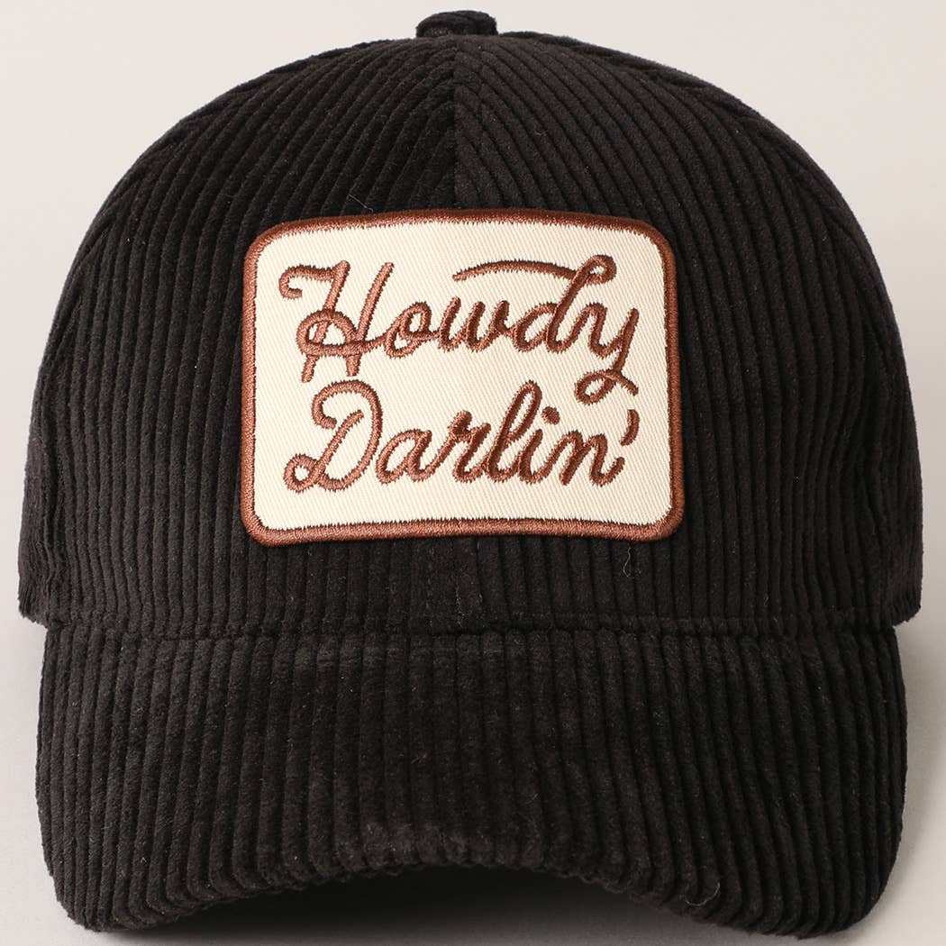Howdy Darlin' Embroidery Patch Corduroy Cap: OFF WHITE / ONE SIZE