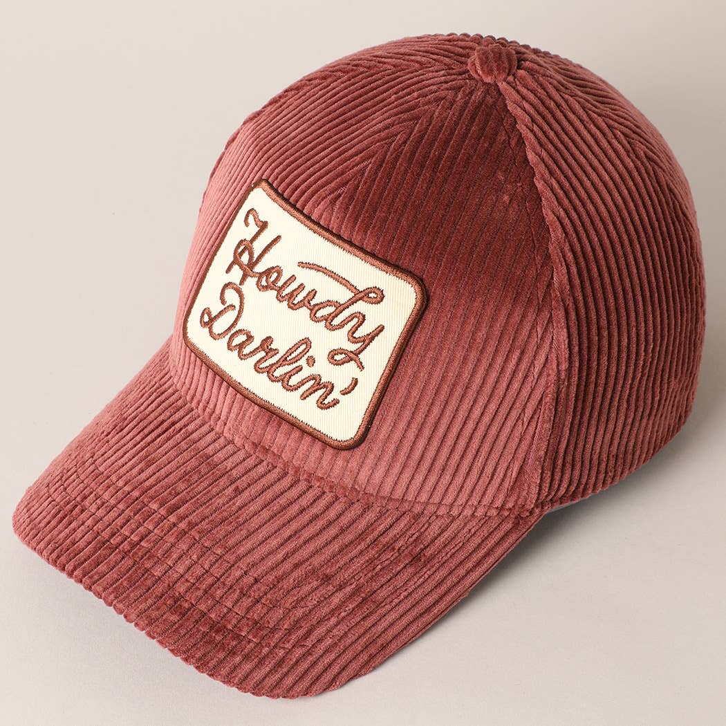 Howdy Darlin' Embroidery Patch Corduroy Cap: OFF WHITE / ONE SIZE